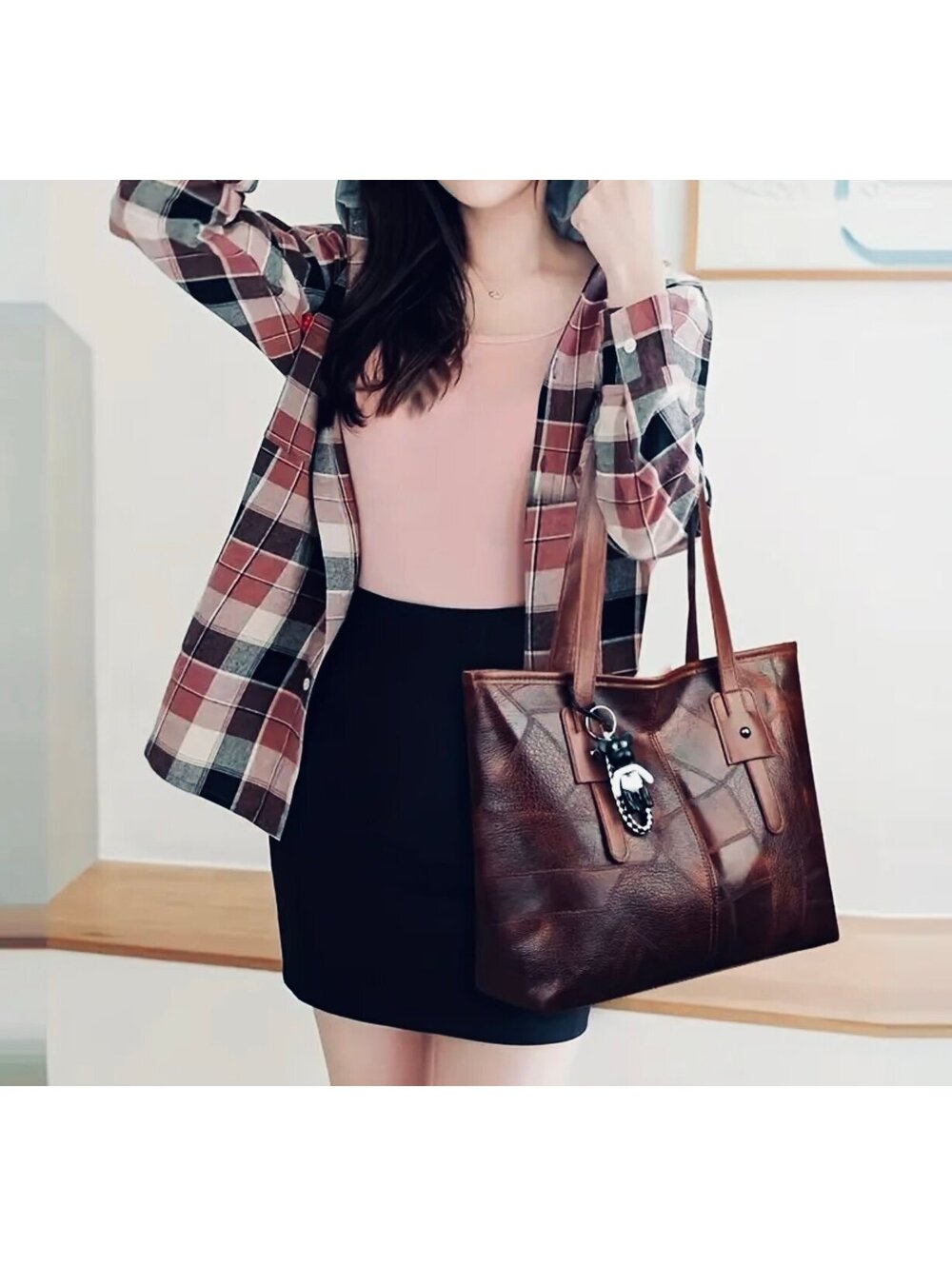 New - Chic - Vintage Inspired Darkest Red Faux Leather Shoulder Bag /Tote